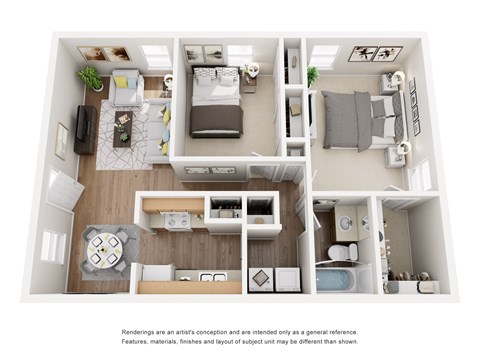 Floor plan for 2 beds, 1 bath, 925 sqft